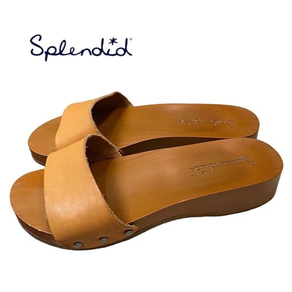 SPLENDID Heather Leather Vintage Inspired 70's Slip-on Slide Sandals 7 - Picture 1 of 5